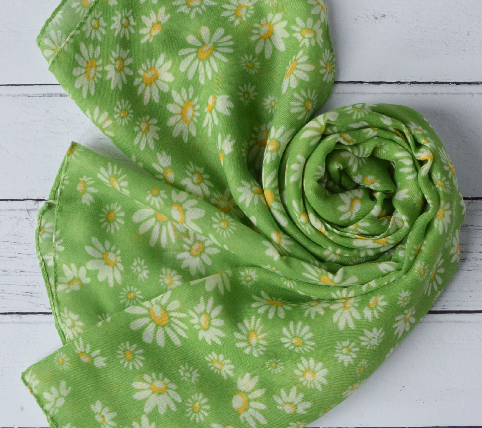 Apple Green Scarf | Hannah Daisy Print Scarf Made From Recycled Yarn