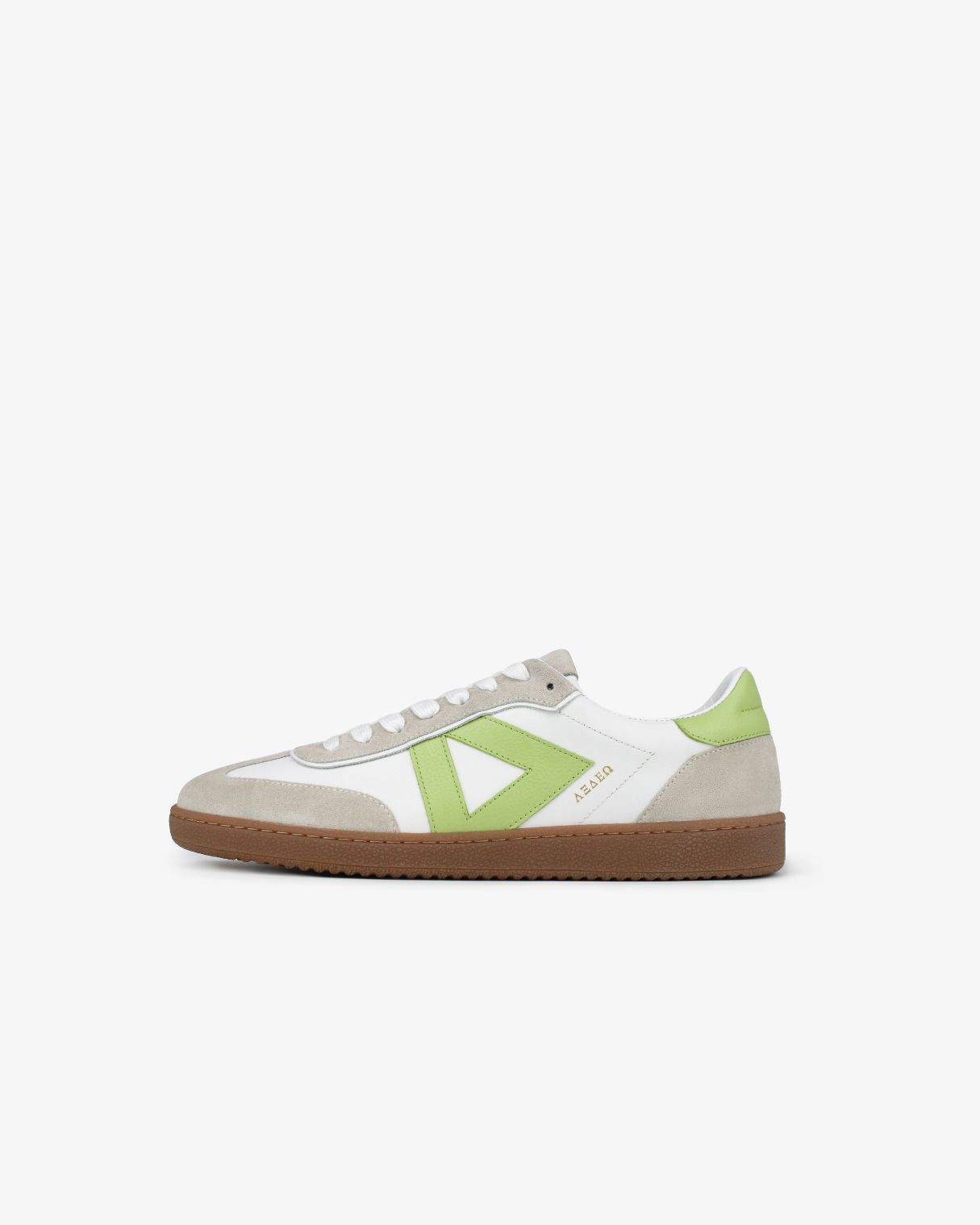 Hera Low Top Trainers - White Leather, Taupe Suede & Lime Green Pebbled Leather