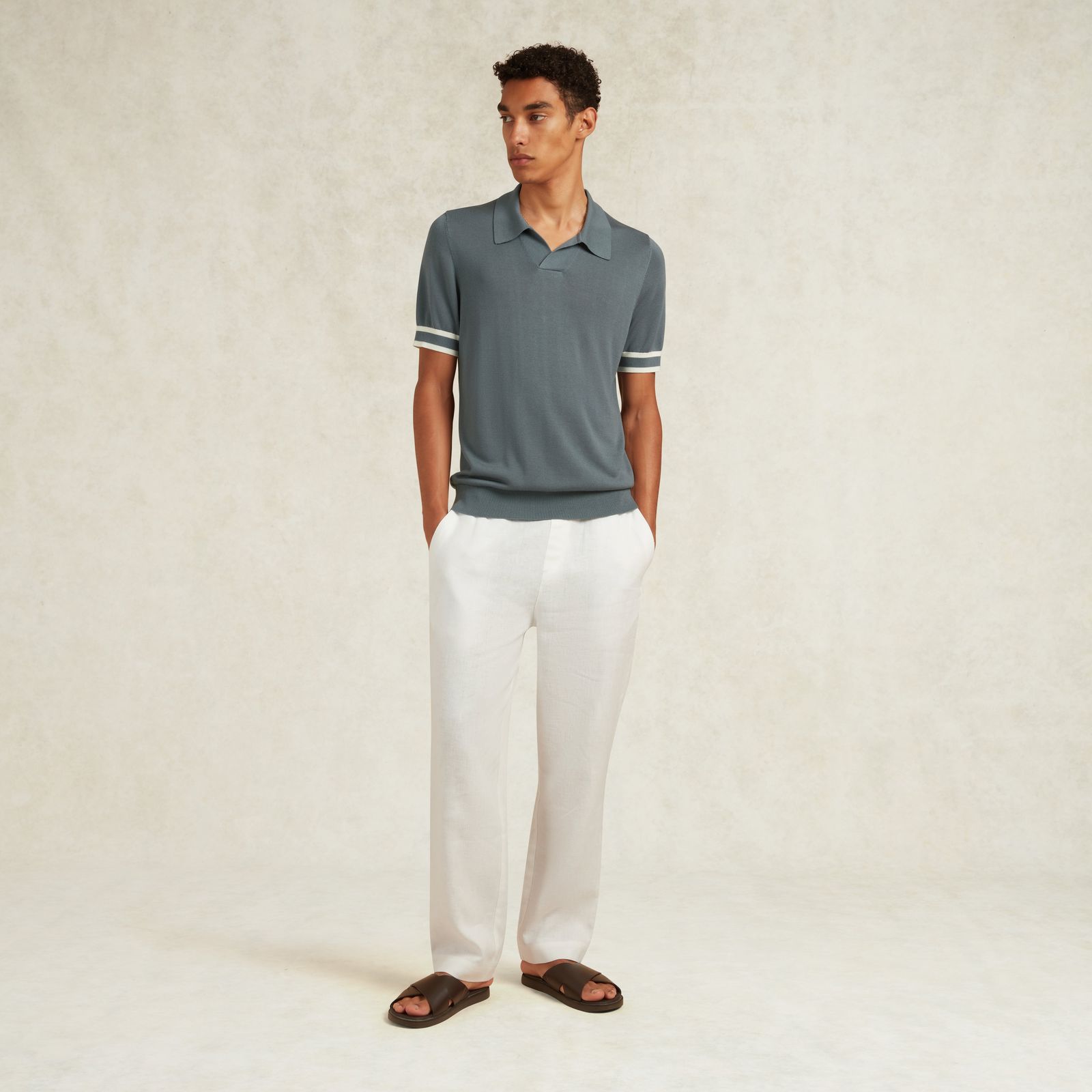 TROGON SILK BLEND KNITTED POLO - CHINA BLUE