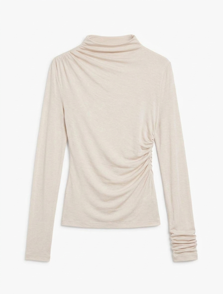 Iphis Draped Long Sleeve Top In Enoki Mushroom
