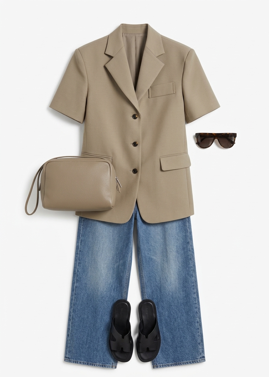 Belliva Short Sleeve Blazer - Camel