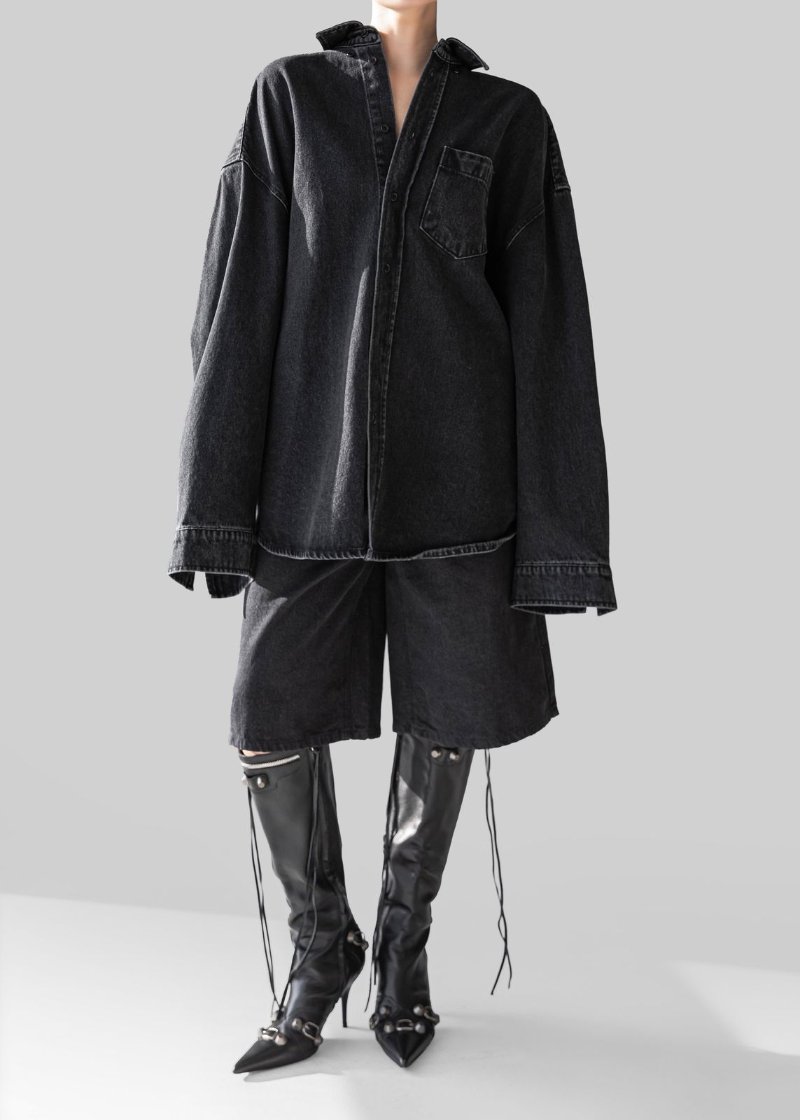 Belvis Oversized Denim Shirt - Black Wash