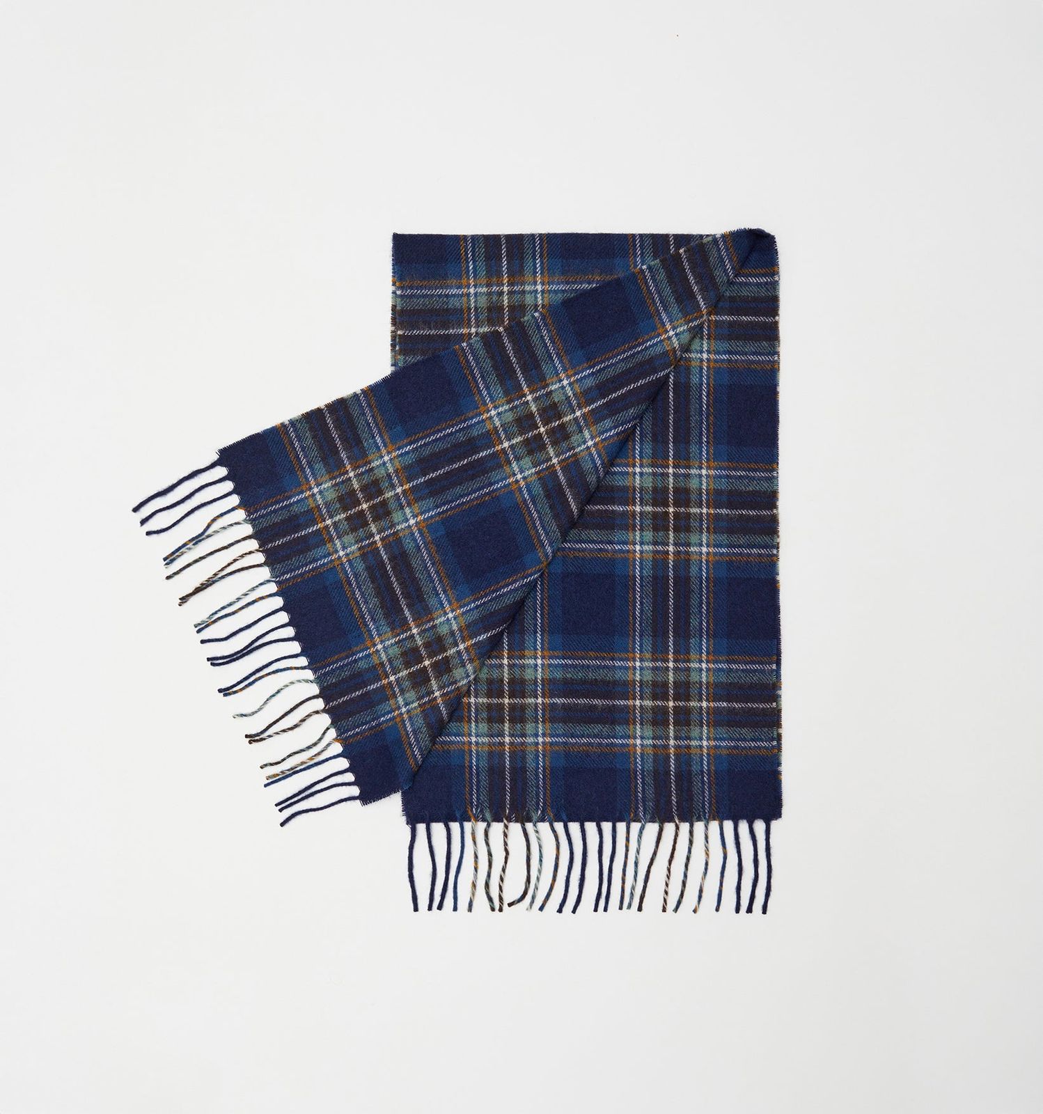 TAN CHECK BLUE TARTAN LAMBSWOOL SCARF