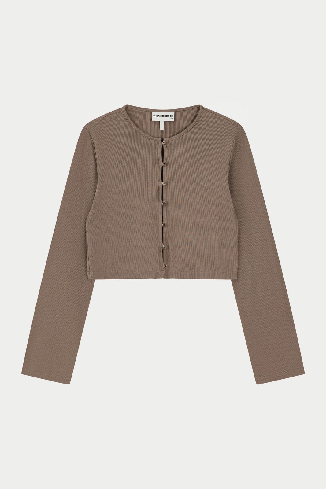 RIBBED BUTTON THROUGH TOP - BROWN