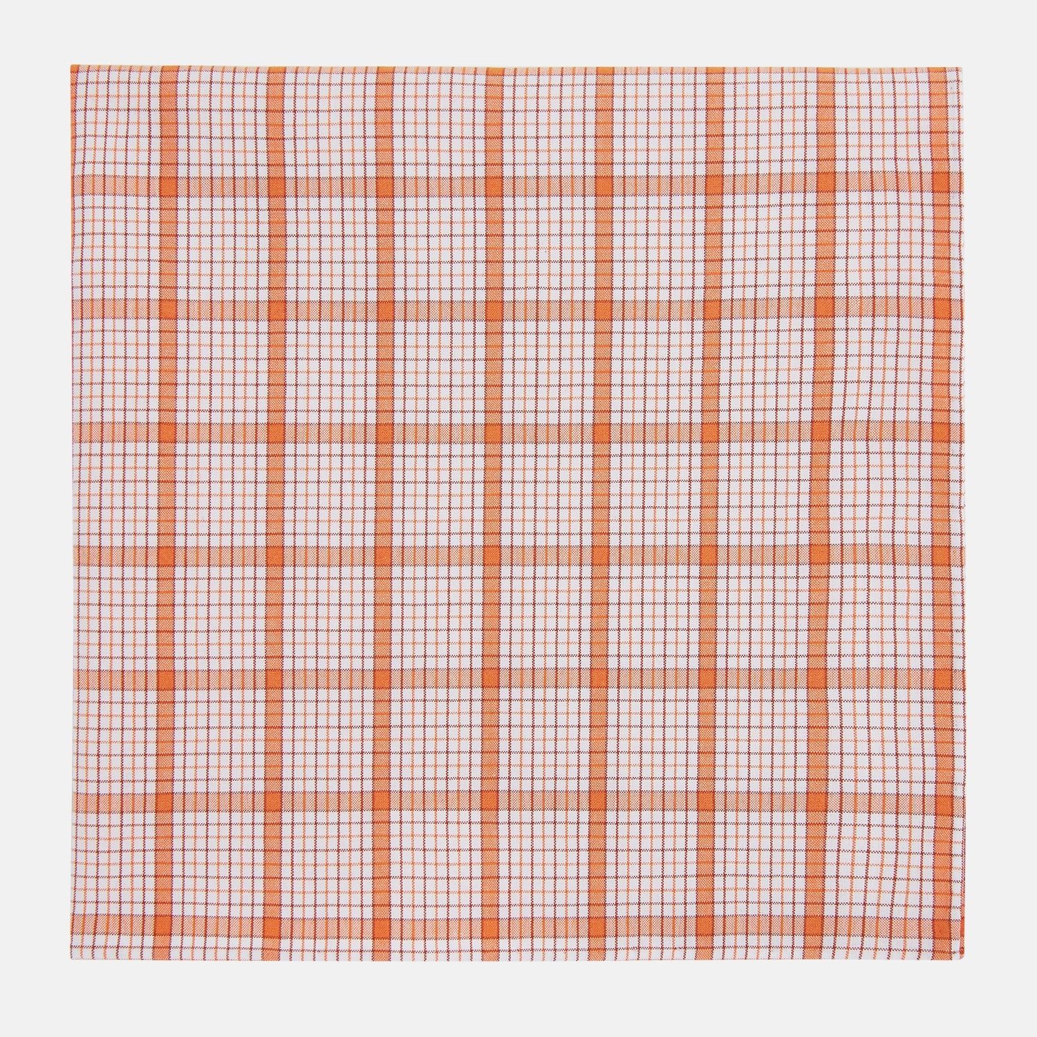 Hand Rolled Orange Graph Overlay Check Handkerchief