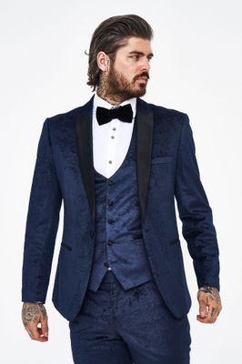 Marc Darcy Simon Velvet Navy Tux Jacquard Blazer