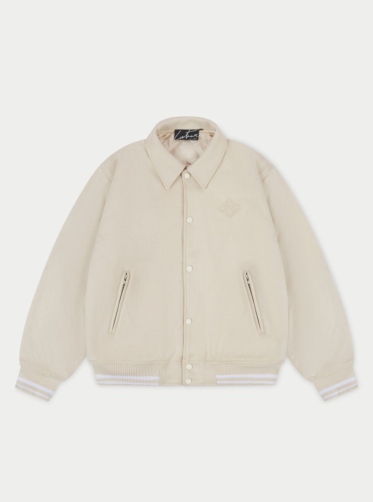 SUEDE VARSITY JACKET - STONE