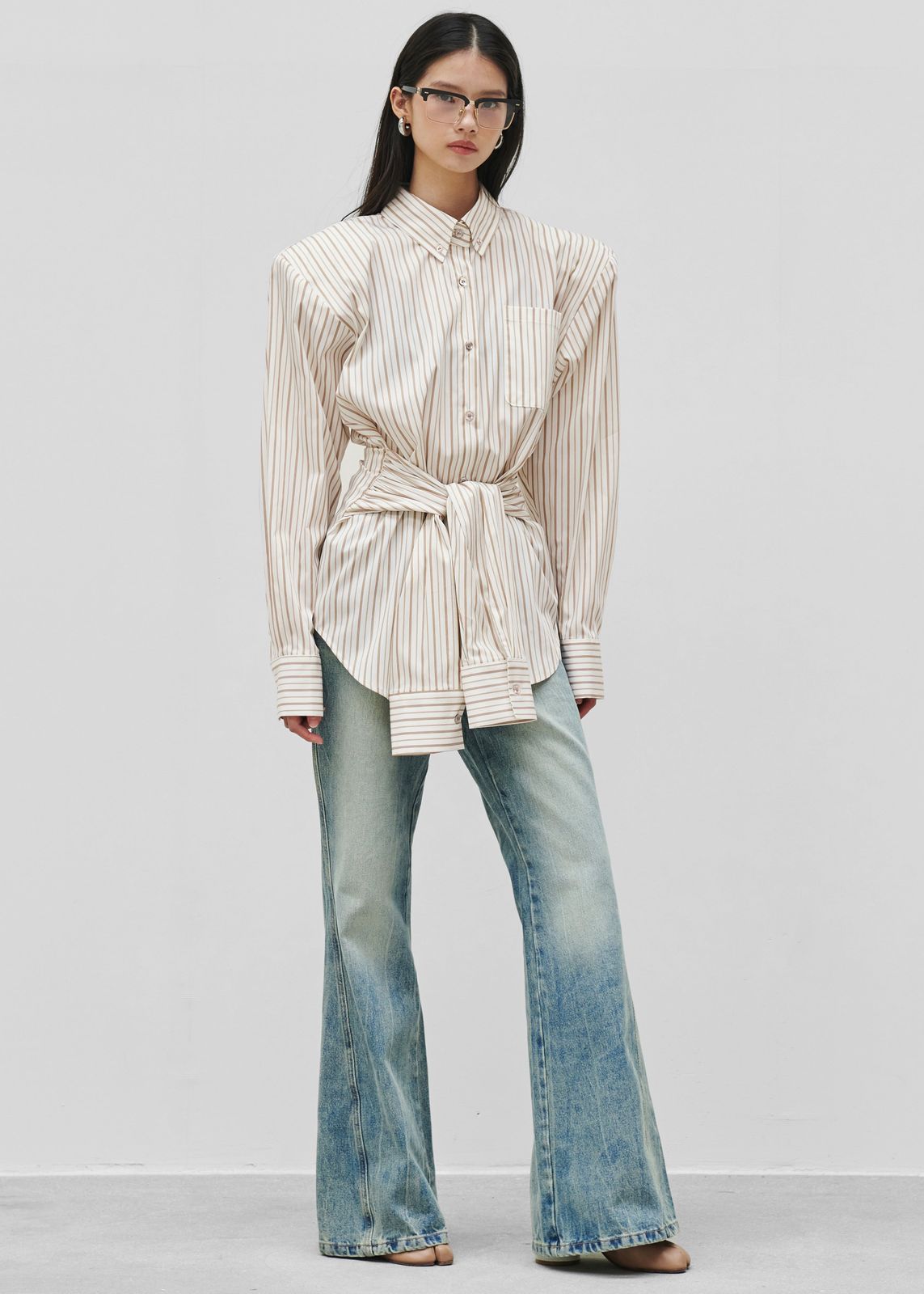 Heaton Double-Sleeve Padded Shirt - White/Brown Stripe