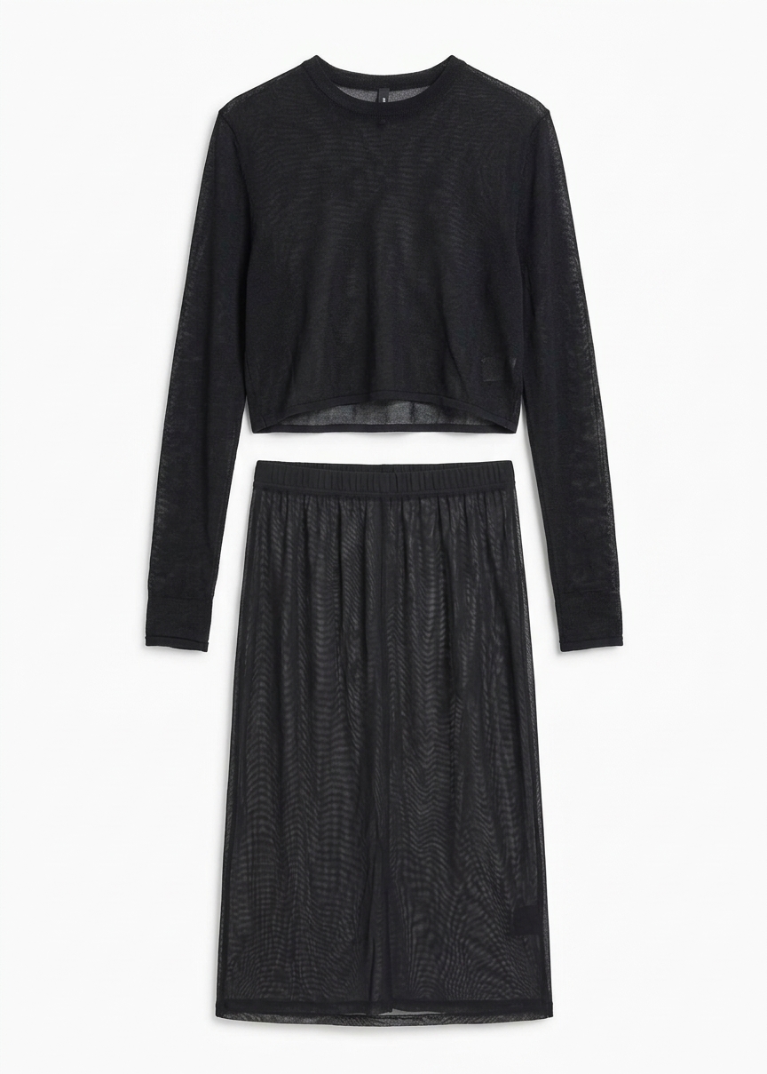 Kazel Cropped Thin Knit Top - Black