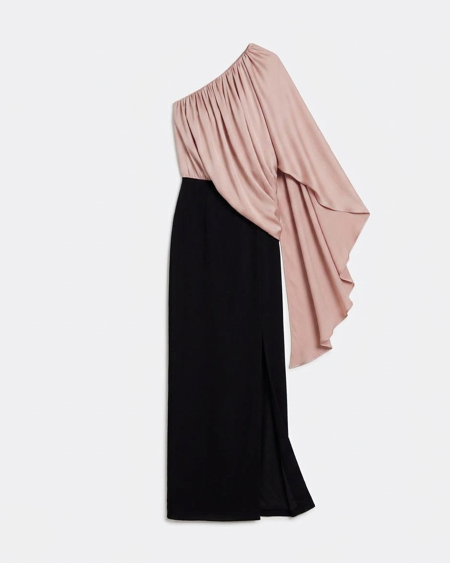 Ines Long Dress In Ballet Pink On Black