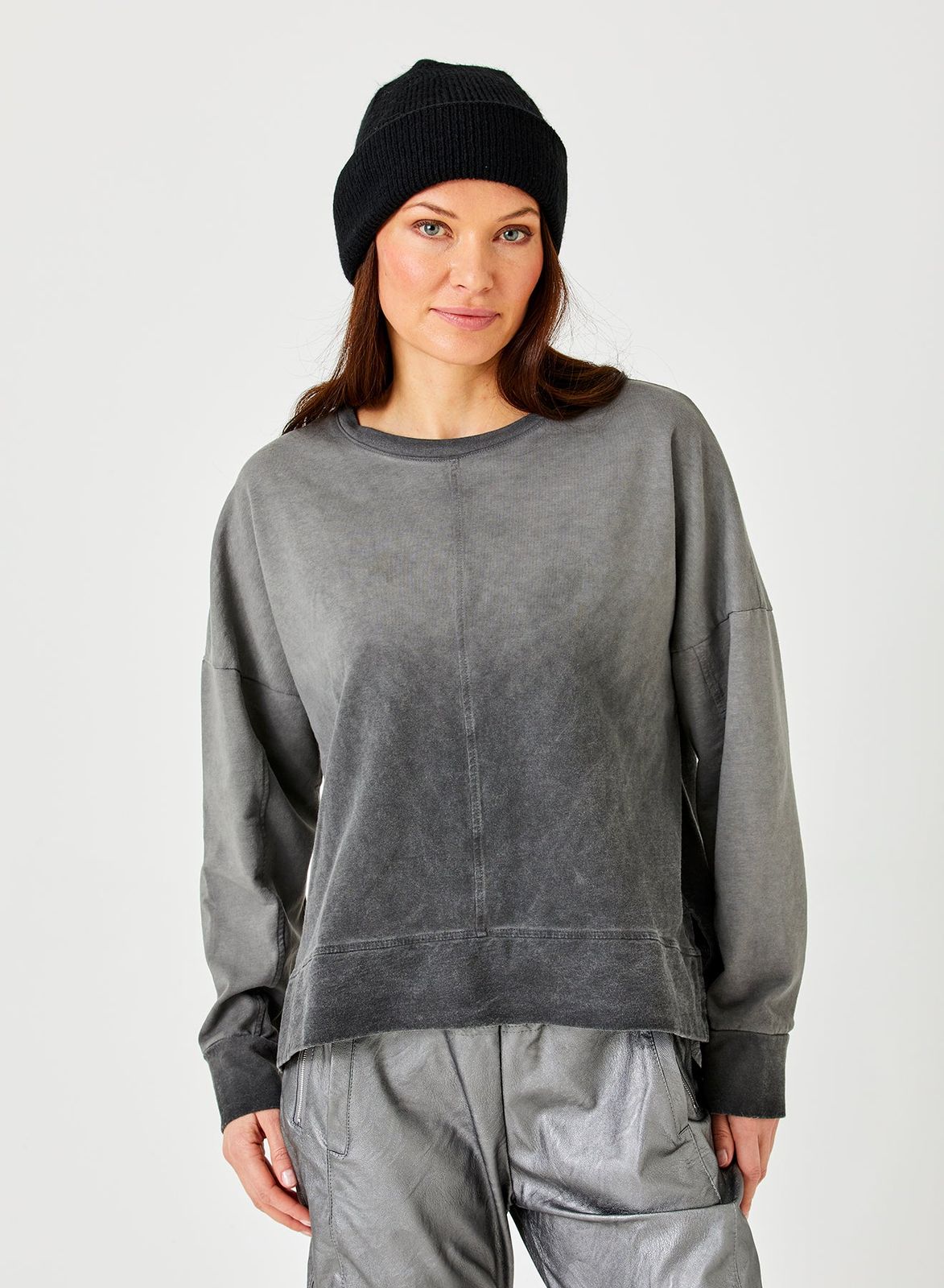 Jensen Distressed Wash Relaxed Fit Sweatshirt With Wide Hem