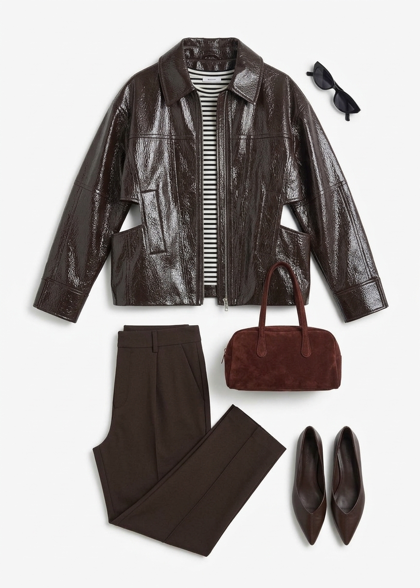 Arbor Crackled Faux Leather Jacket - Brown