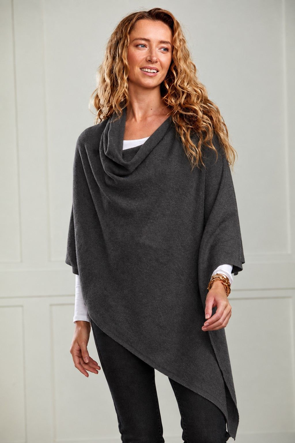 Charcoal Grey Cashmere Blend Poncho