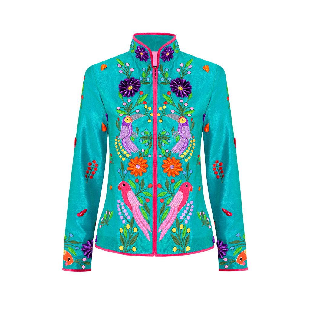 Jade Moroccan Birds Short Nehru Jacket