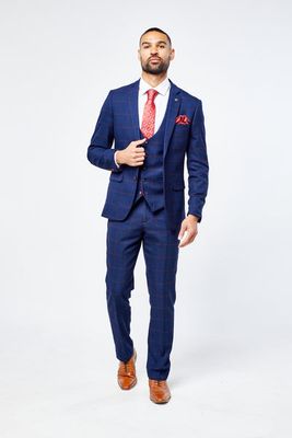 Edison Navy Wine Check Three Piece Suit