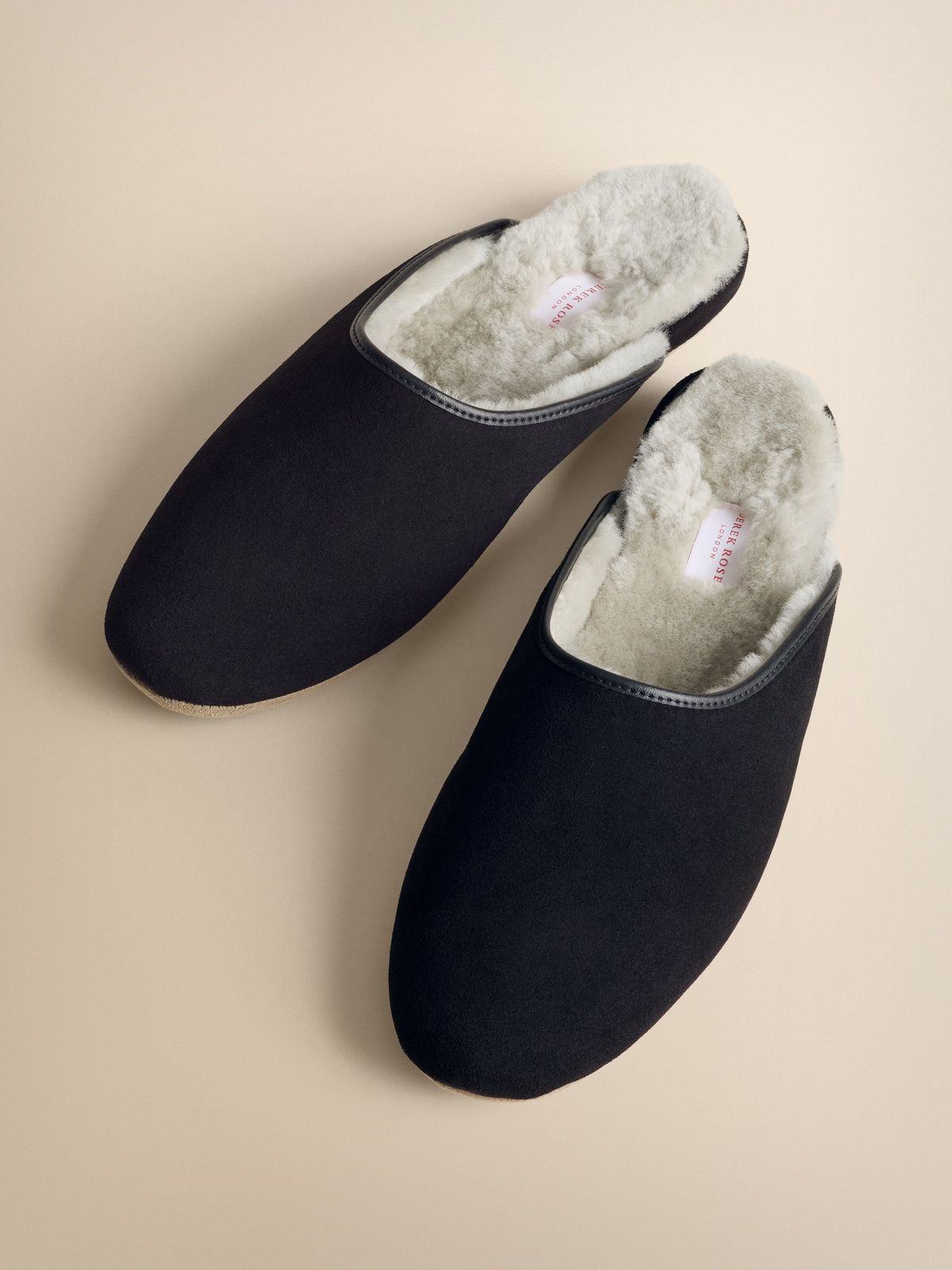 Douglas Suede & Sheepskin Mule Slippers Black