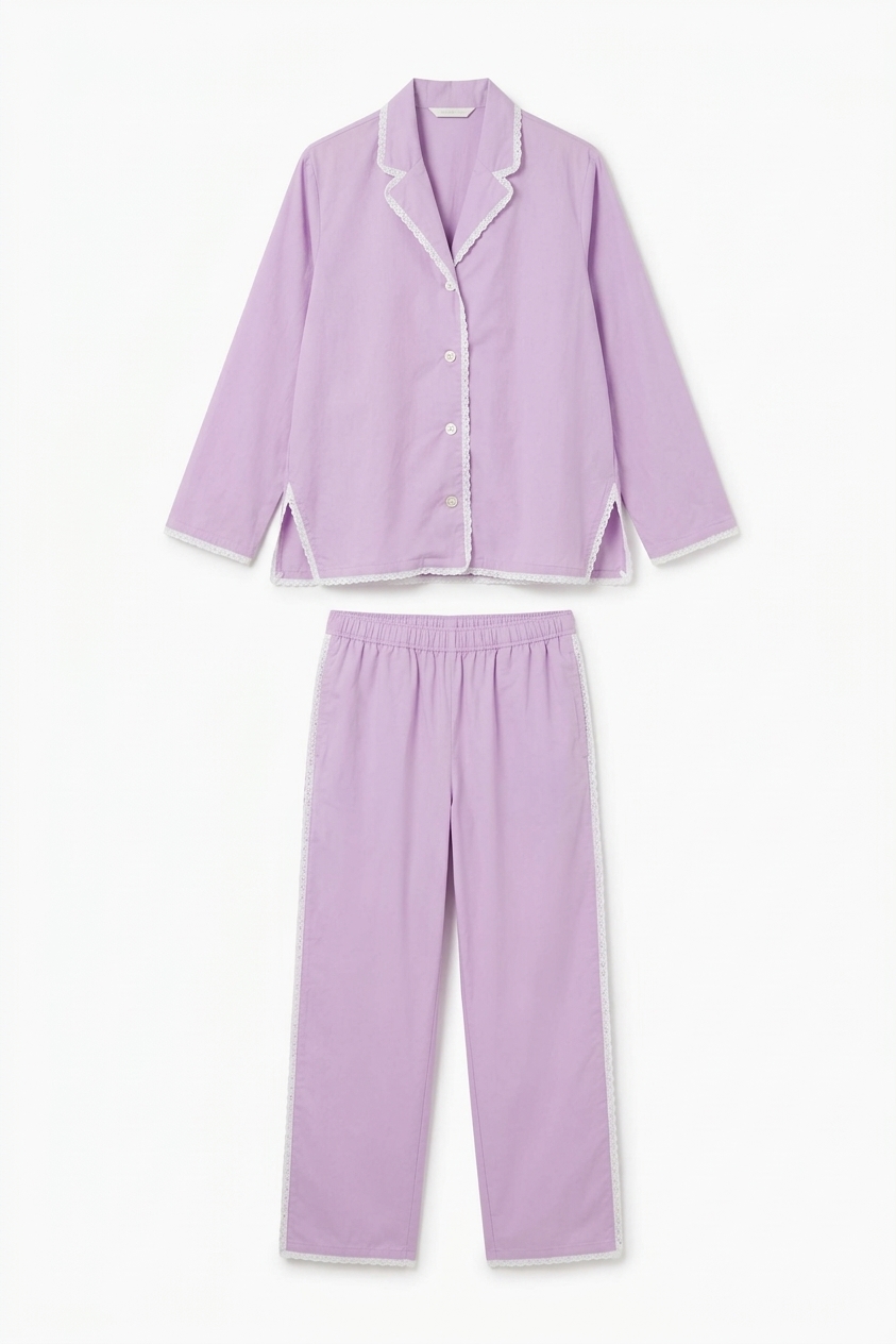 402 Long Pyjama Set Purple With Trims