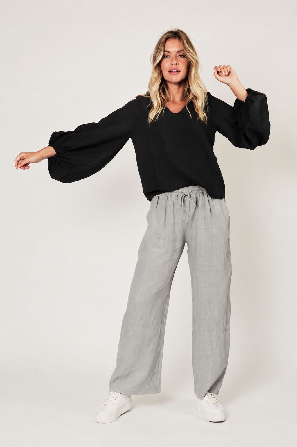 Sally Linen Balloon Sleeve Top