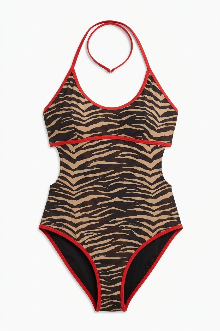Della Halterneck Swimsuit - Tiger Print