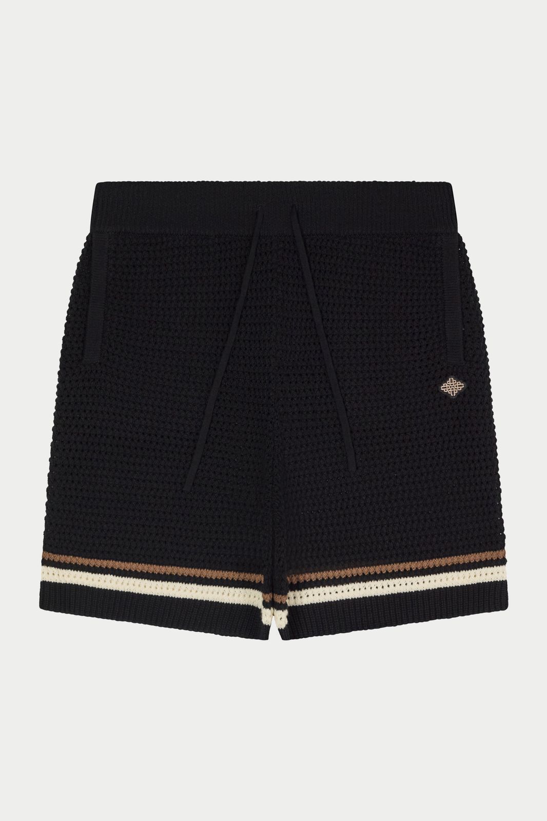 CROCHET KNITTED STRIPE SHORTS - BLACK