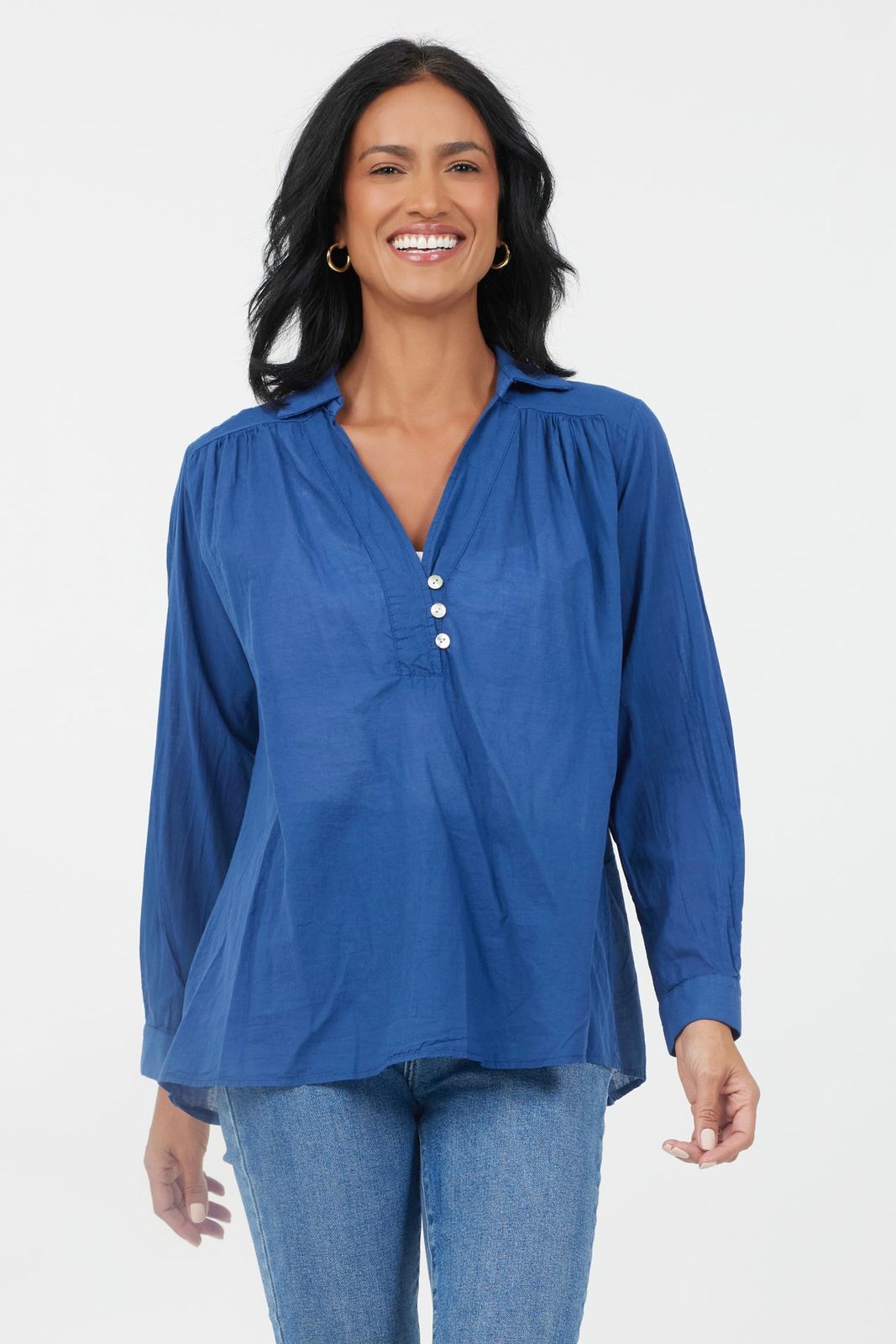 Clara Button Detail V Neck Shirt