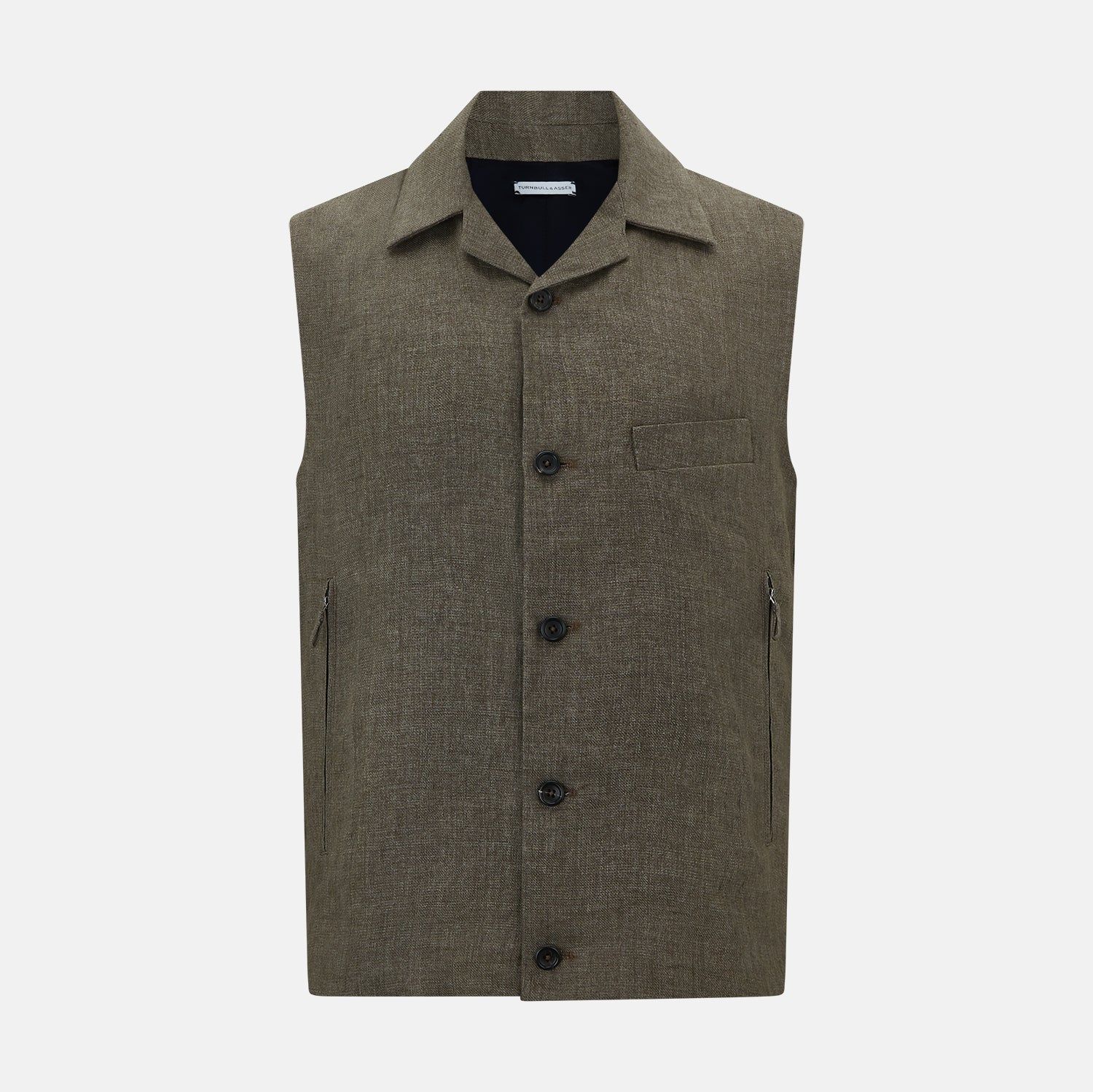 Olive Collared Linen Waistcoat