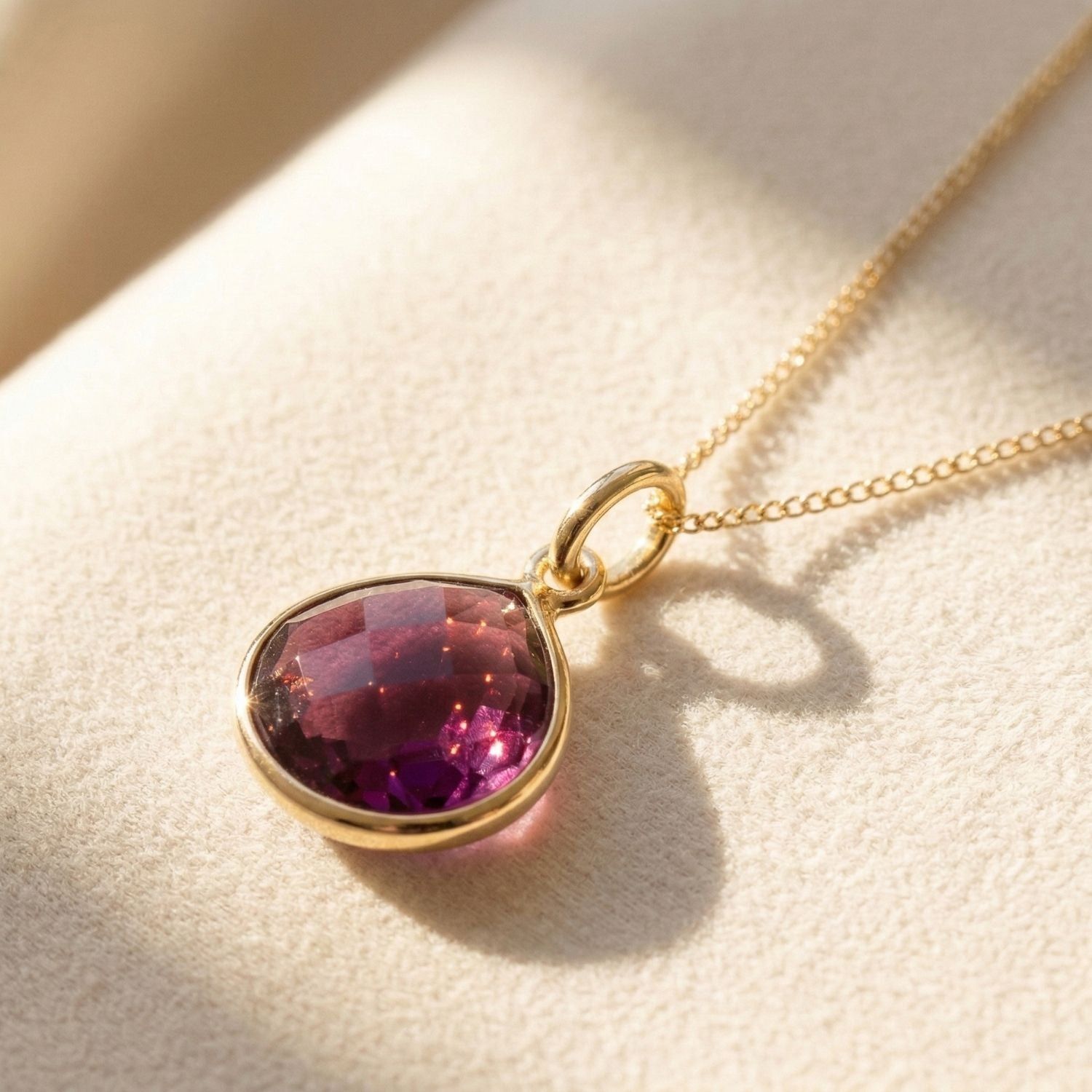 Ruby July Birthstone Gold Plated Pendant Charm Necklace