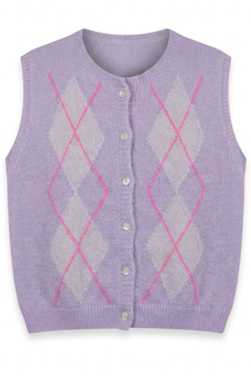 Sleeveless Cardigan in Lilac Argyle