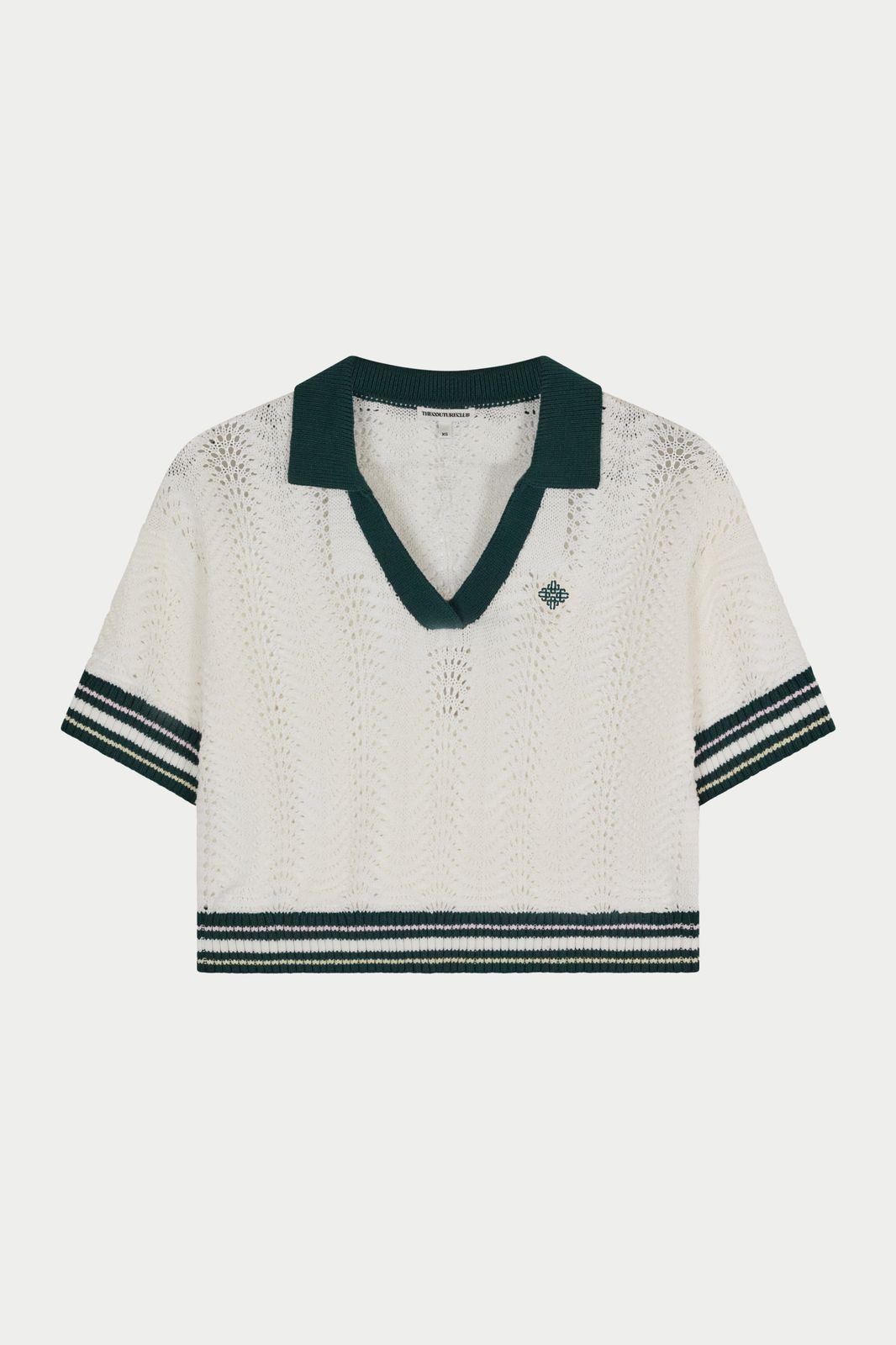 OPEN COLLAR CROCHET CROP SHIRT - FOREST GREEN