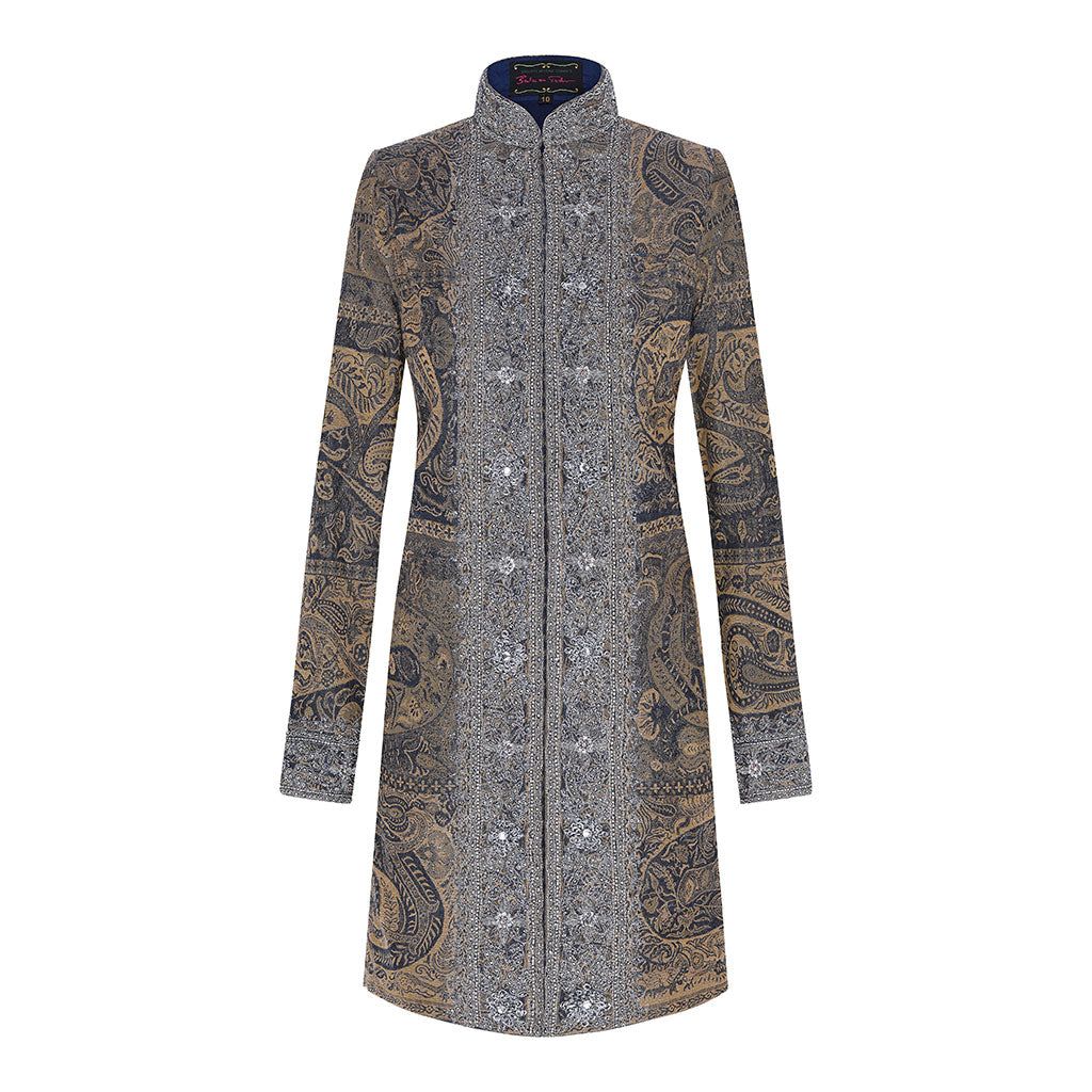 Blue Silver Rosette Wool Paisley Shawl Jacket
