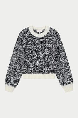 EMBLEM MIXED YARN OVERSIZED KNIT JUMPER - BLACK