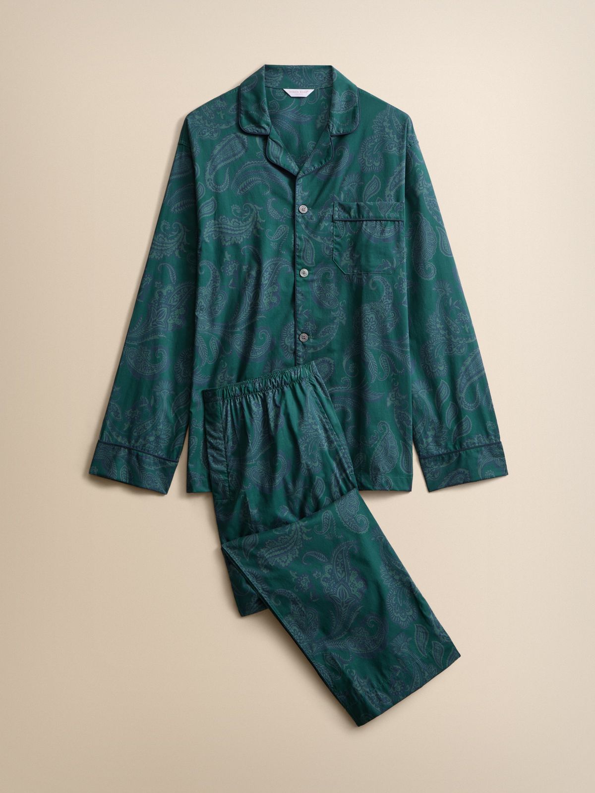 Ledbury Cotton Batiste Pyjamas Muted Teal & Navy Paisley