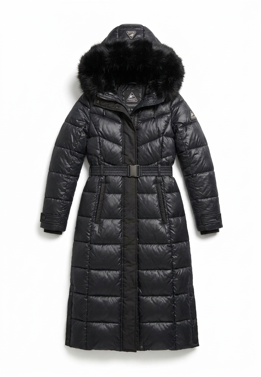 Diamond Belted Ex-long Coat Black