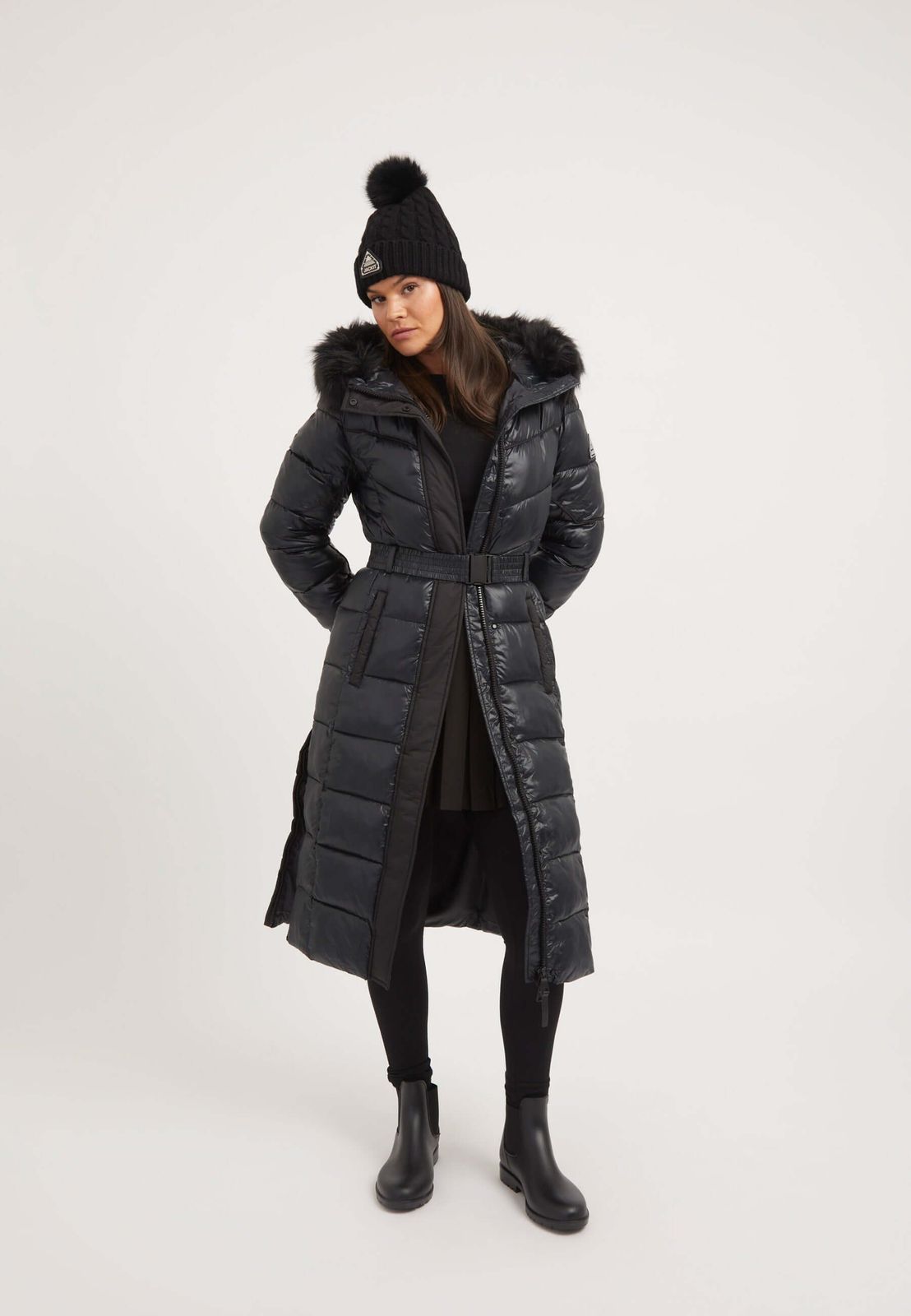 Diamond Belted Ex-long Coat Black