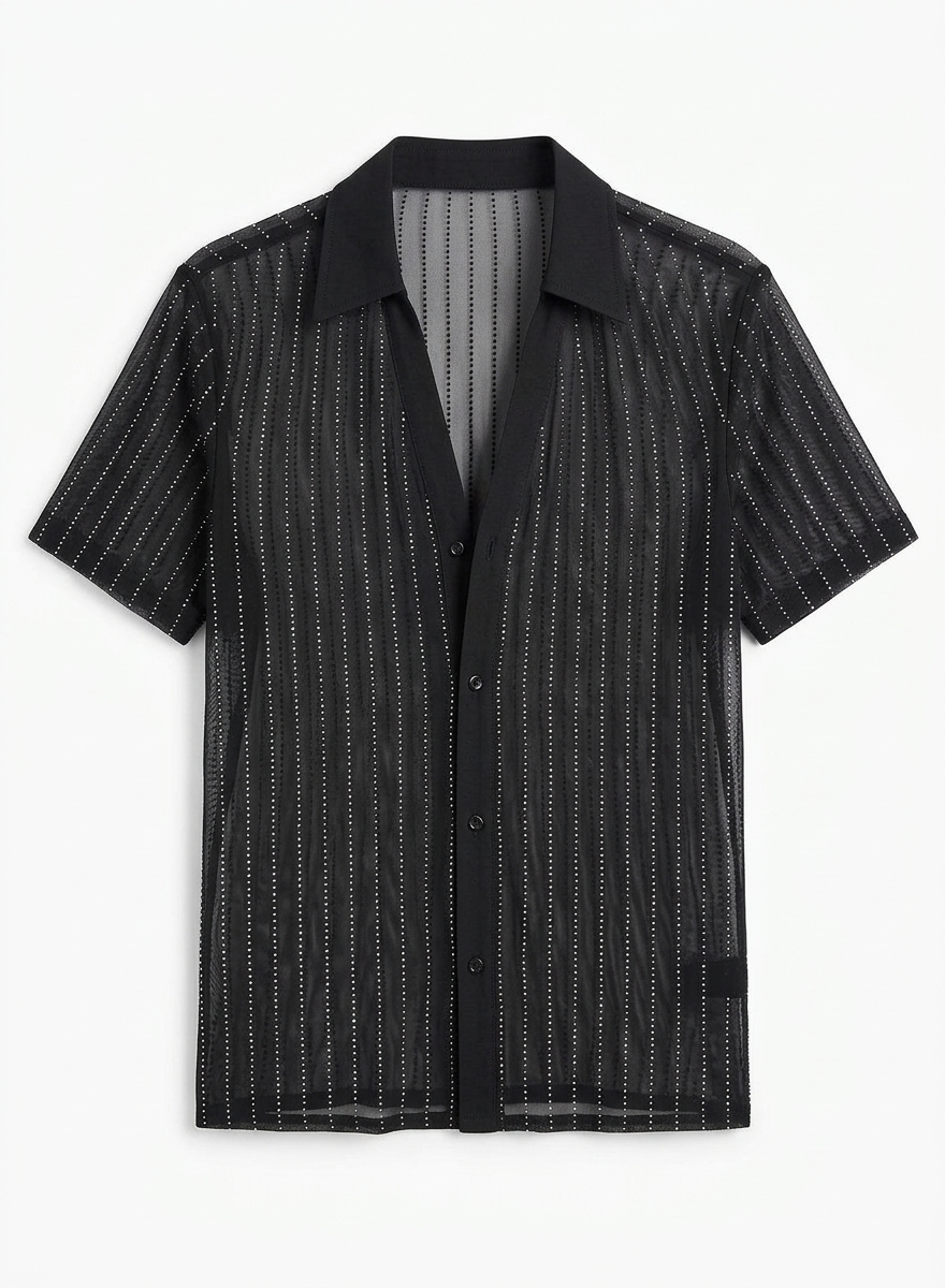 Short Sleeve Sequin Chiffon Shirt