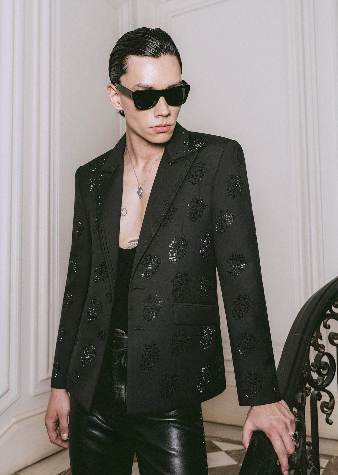 Phix X Rolling Stones Black Rhinestone Tongue Blazer