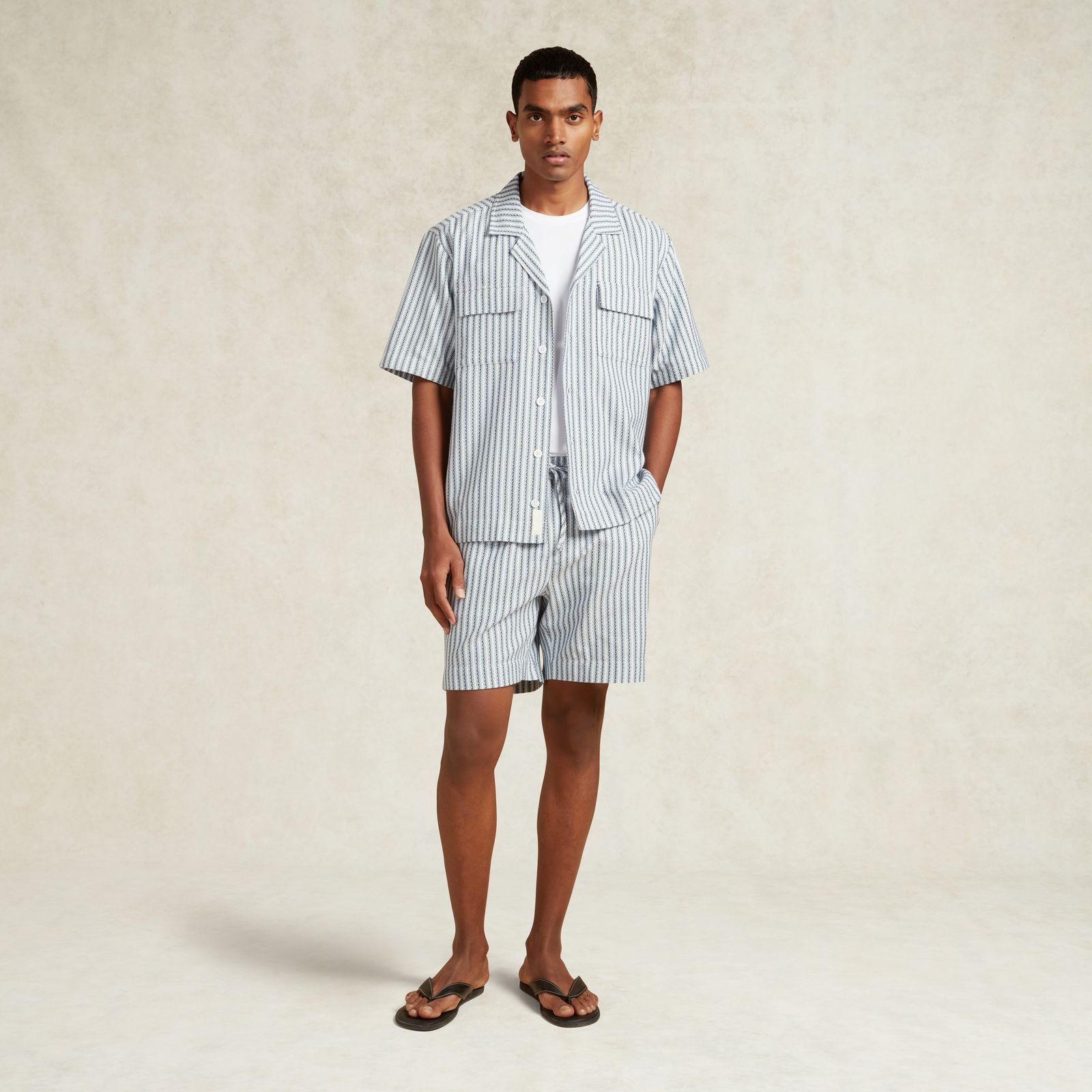 ABELARDO GEO LINEN BLEND SHIRT - BLUE