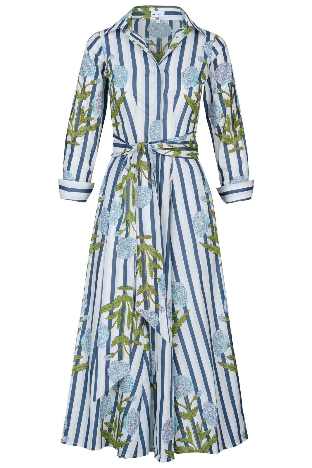 Cotton Marigold Dress In Baby Blue And Grey