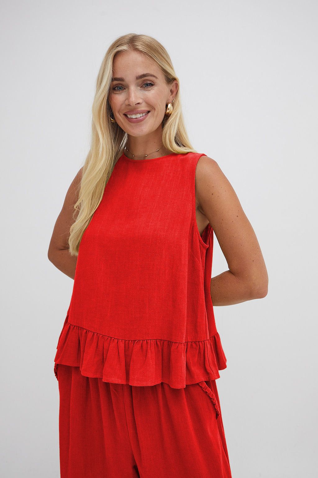Monica Red Ruffle Hem Top