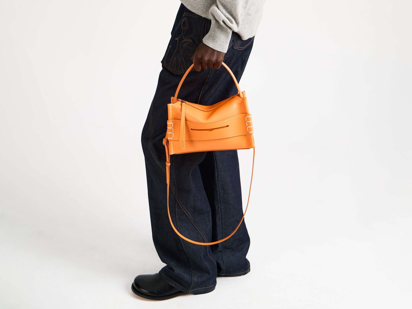 SMALL LOAFER BAG IN BRIGHT ORANGE LEATHER