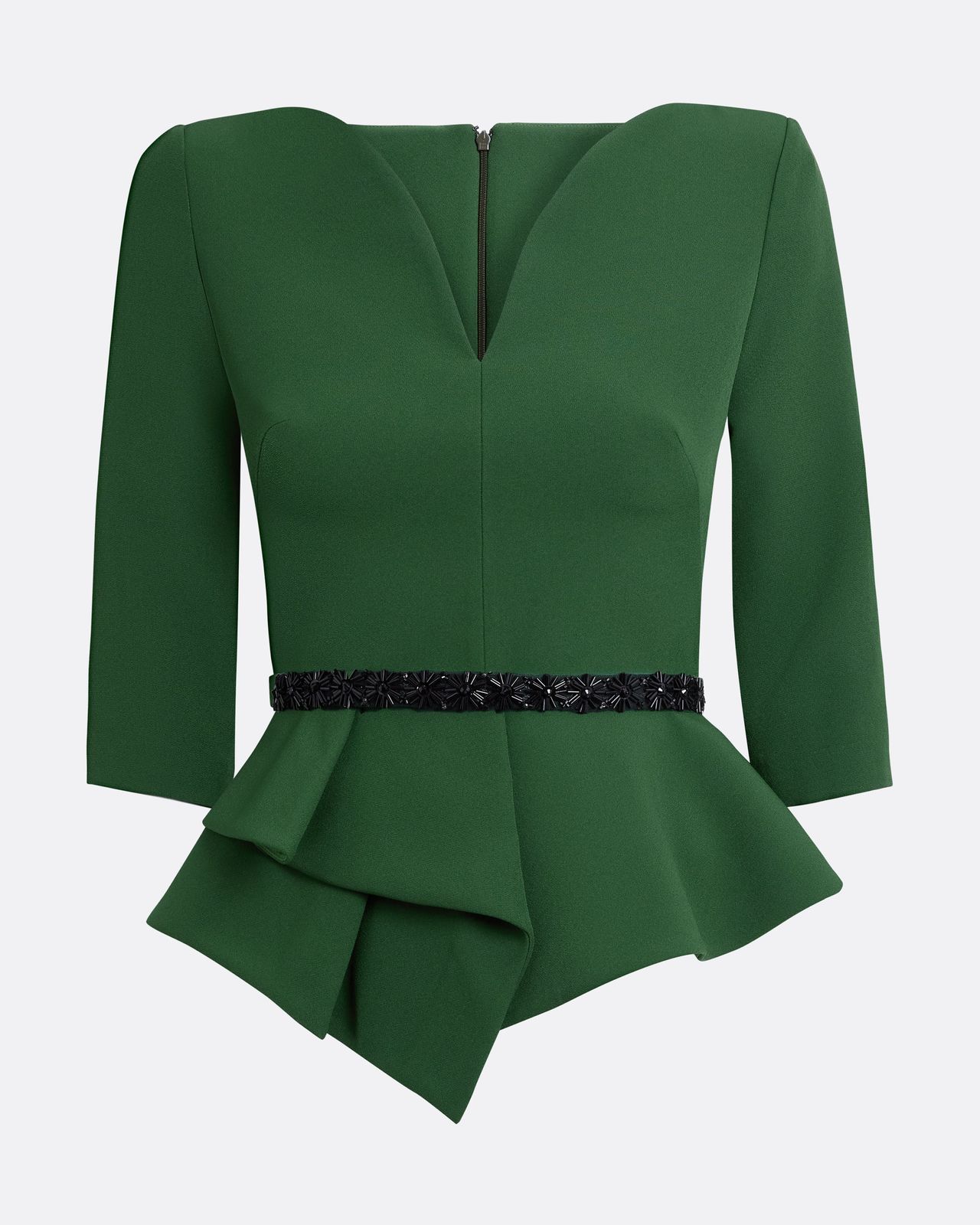 Dion Top In Moss Green With Black Embellishment