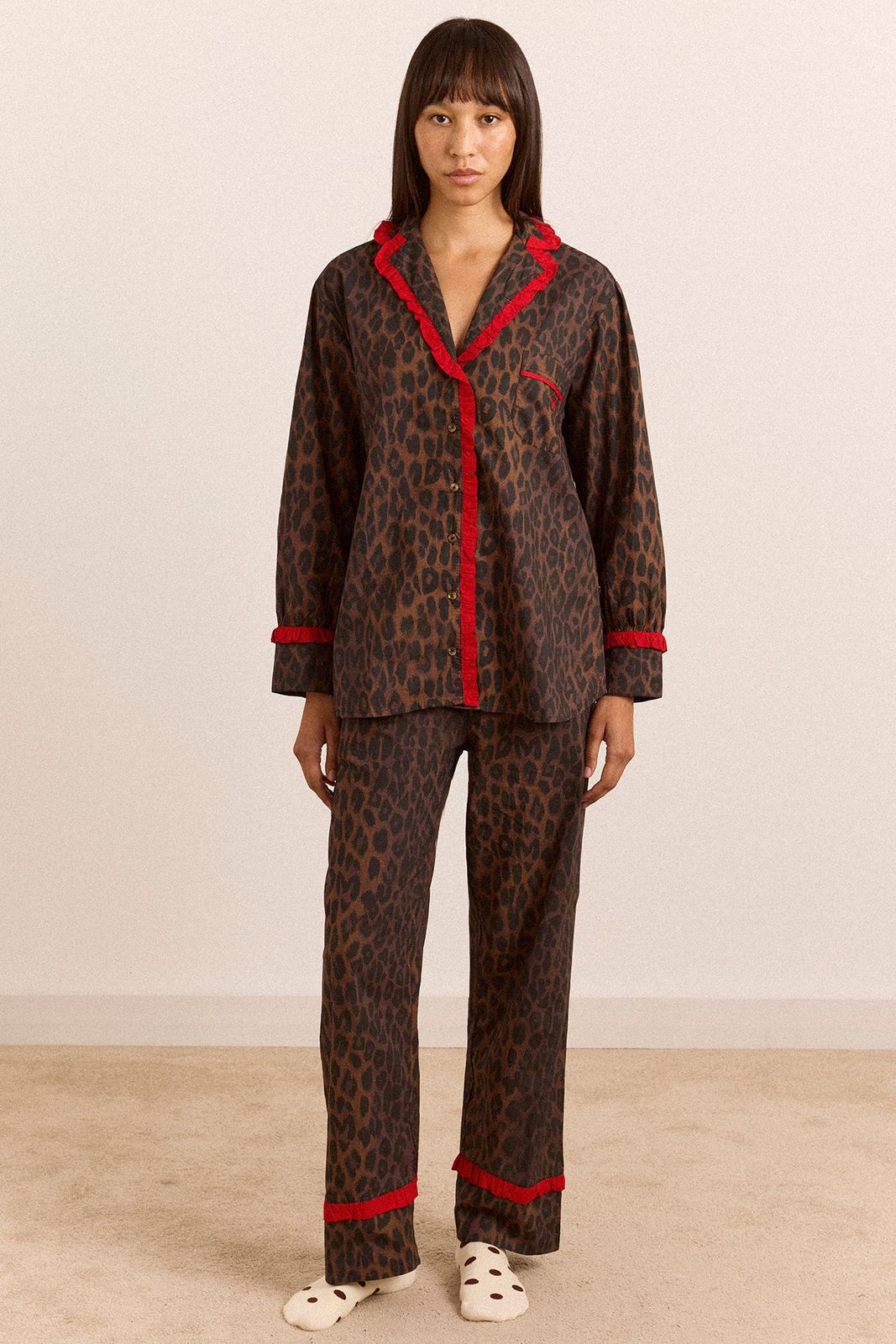 Antonia Pyjama Set - Dark Leopard/Red