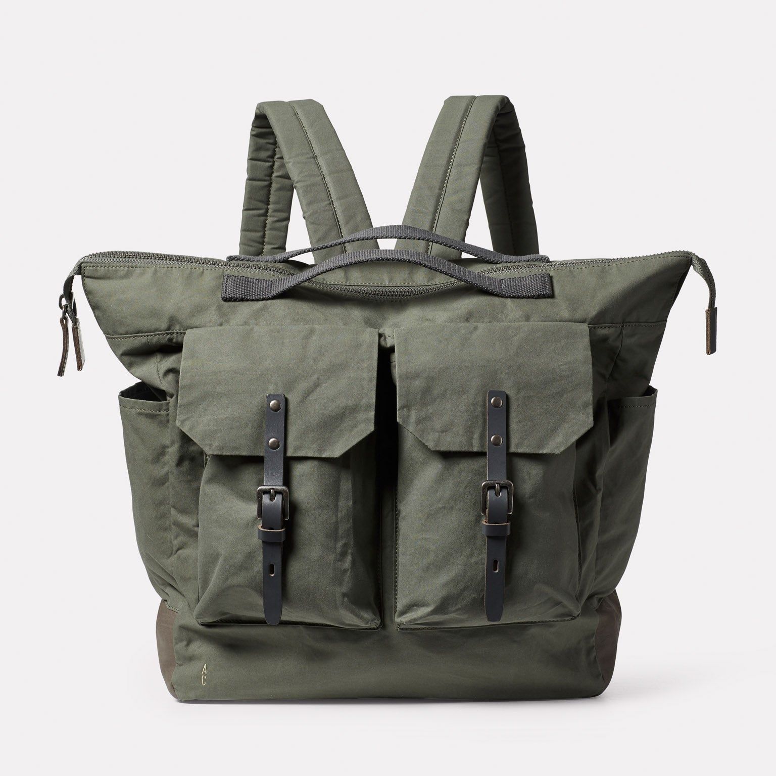 Frank Large Waxed Cotton Backpack in Olive