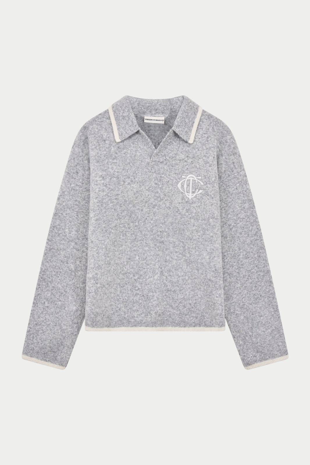 MONOGRAM KNITTED POLO TOP - GREY