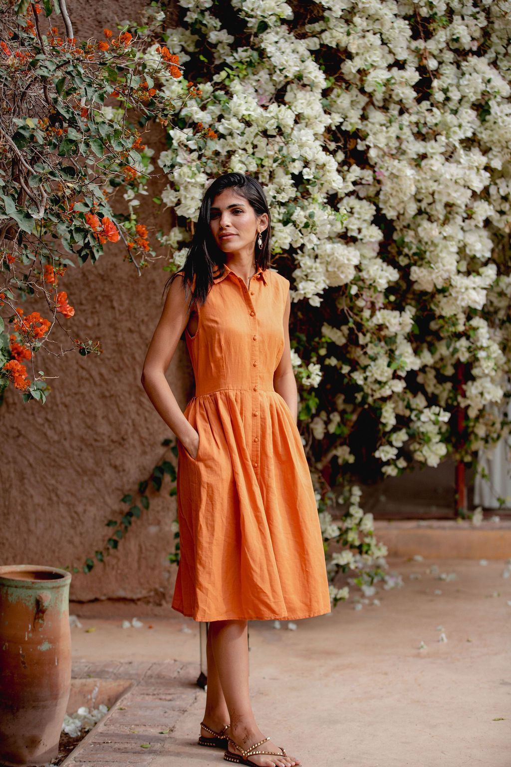 The Kōr Shirt Dress Terracotta in Linen & Cotton