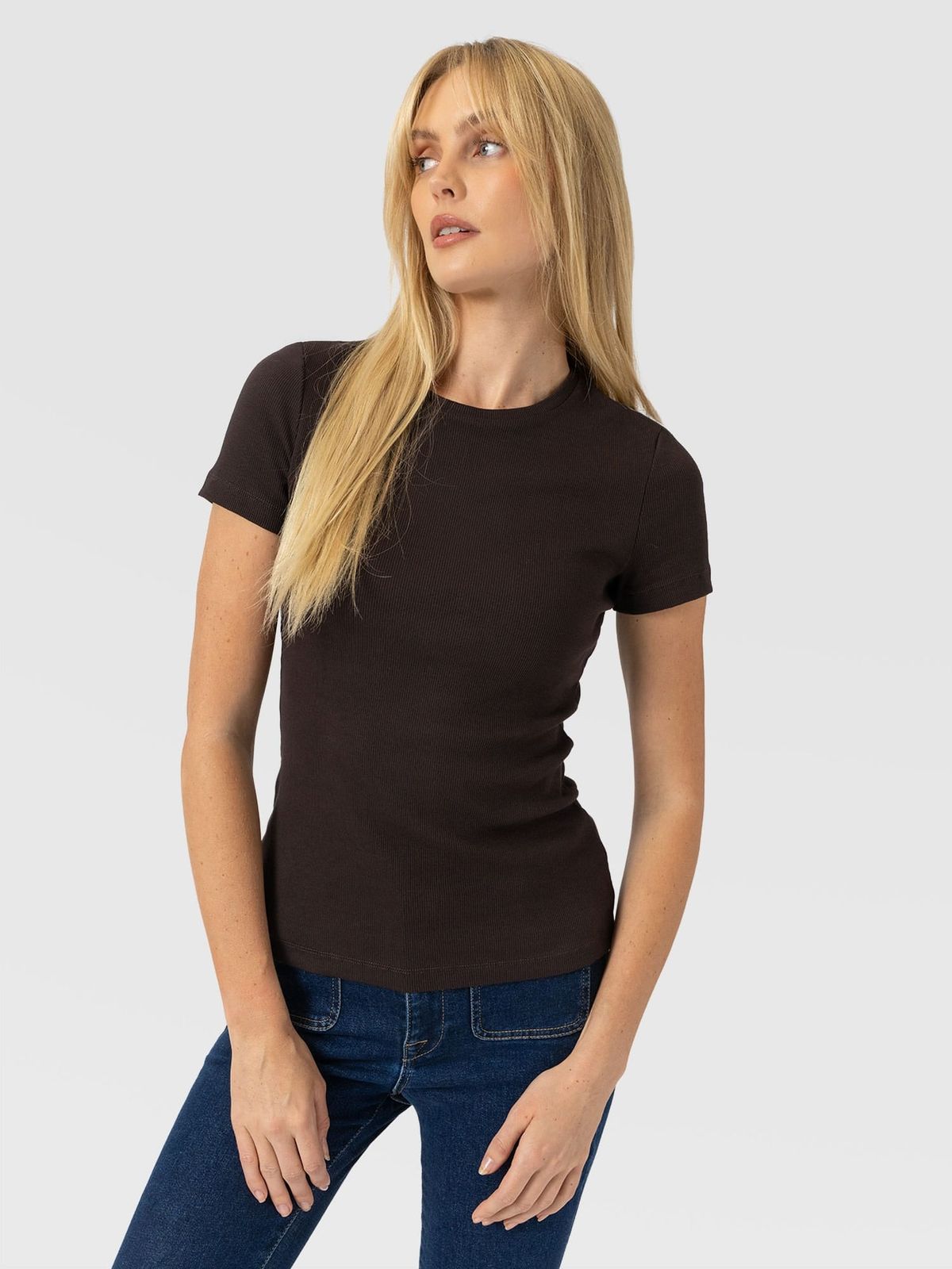 Ribbed Short Sleeve Tee - Chocolate
