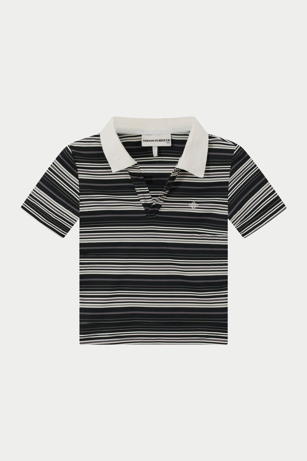 STRIPE SHORT SLEEVE POLO TOP - BLACK