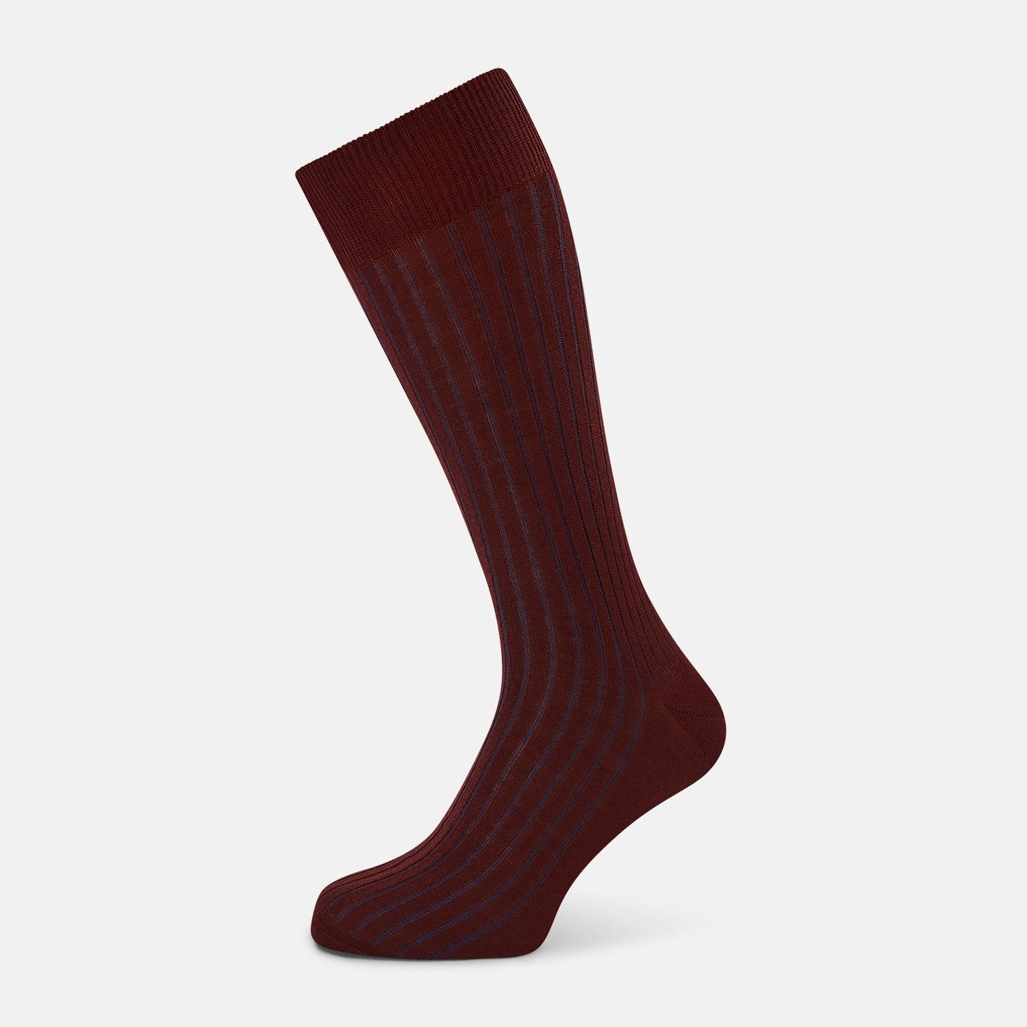 Burgundy and Blue Yarn Striped Wool Mid-length Socks