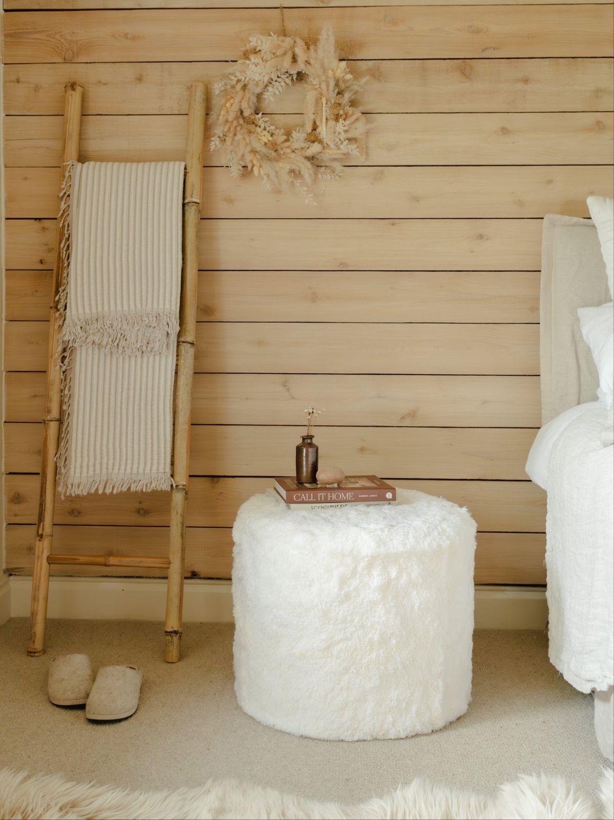 Circular Shearling Pouffe - White