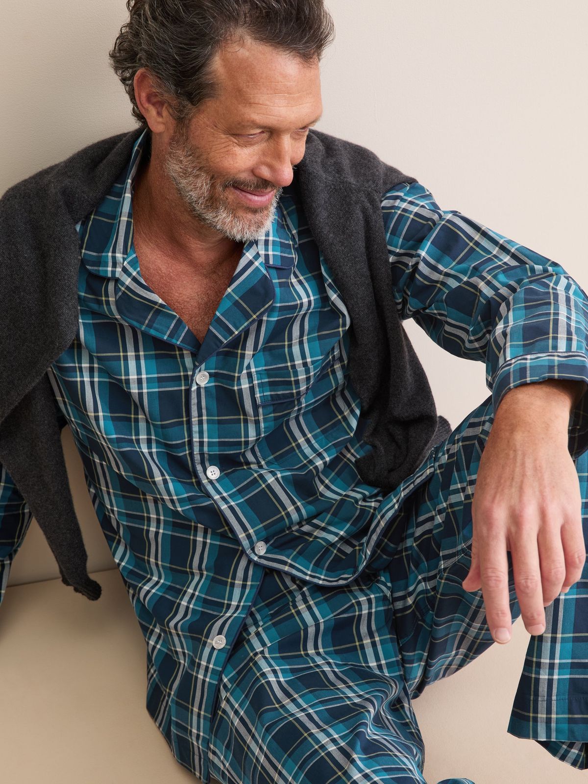 Barker Cotton Pyjamas Navy Blue & Teal Check